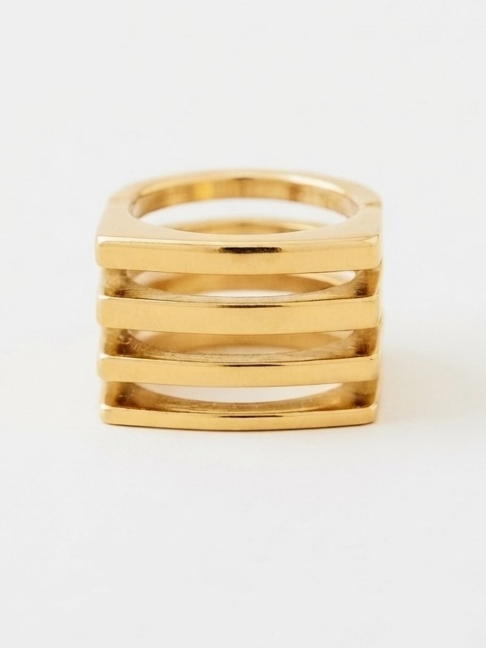 Modern Chunky Multi Band Rich Gold Tone Ring Stainless Steel Statement